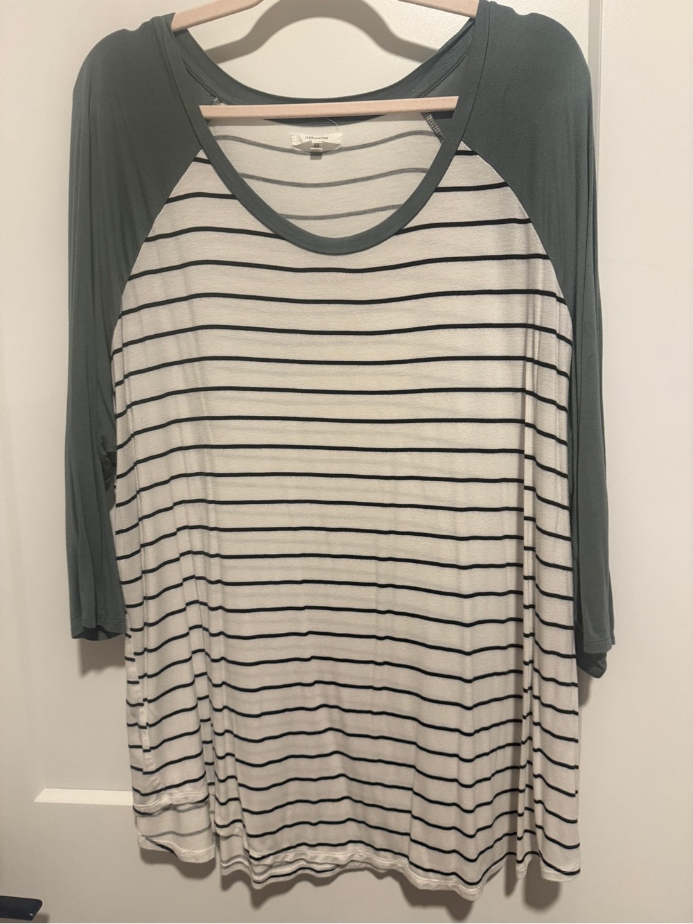 Maurices Cream Striped Top with Olive Trim
